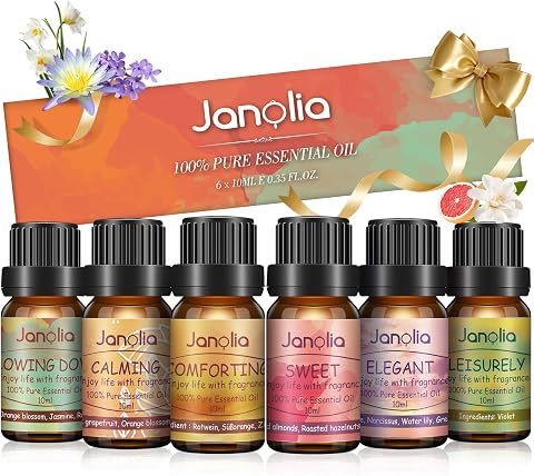 Janolia Aceites Esenciales 6x10mL, 100% Natural Aromaterapia, Essential Oil para Humidificador Difusor, Lámparas de Aromaterapia, Spa, Cuidado Corporal, Masajes