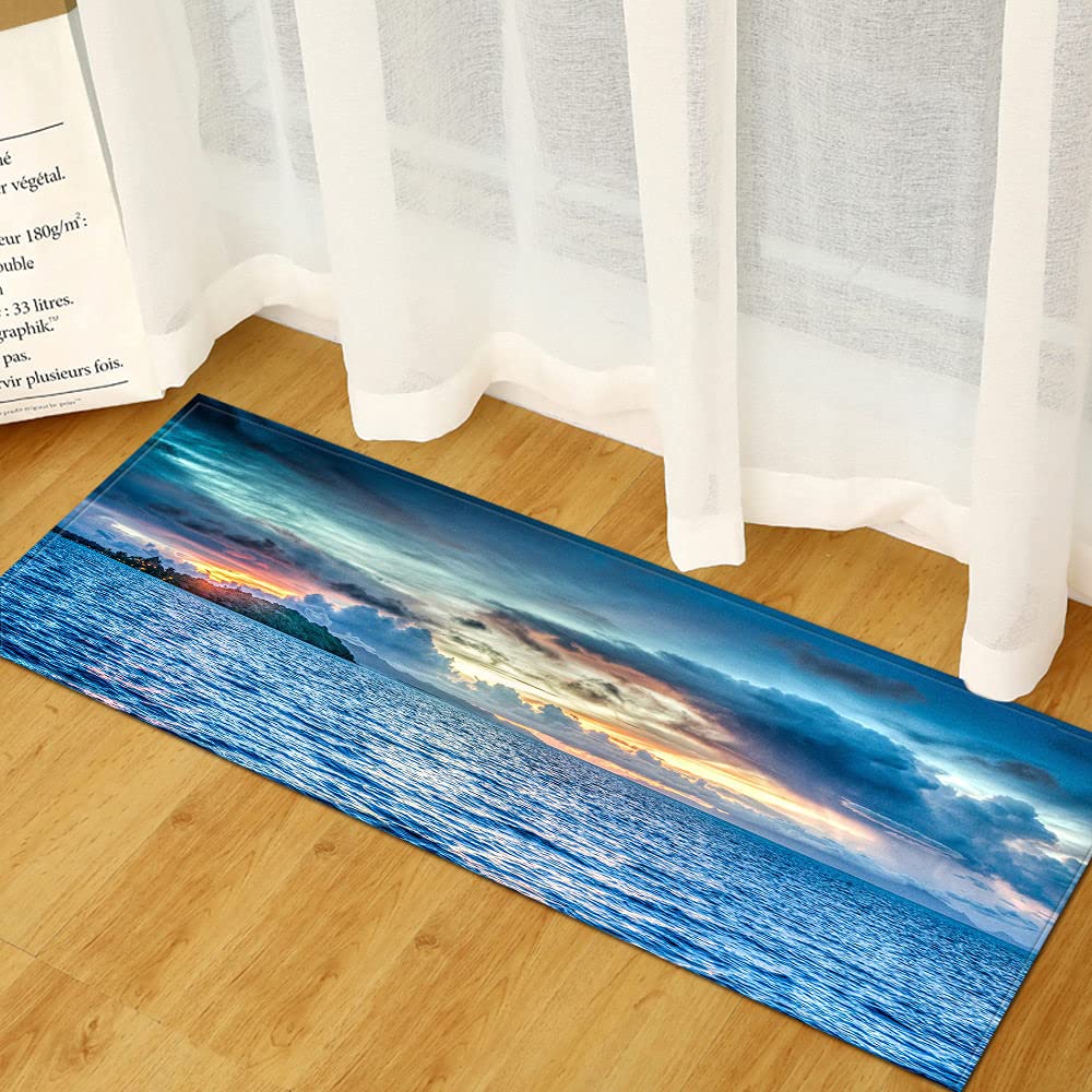 Tapis de cuisine long antidérapant paysage bleu pour couloir maison