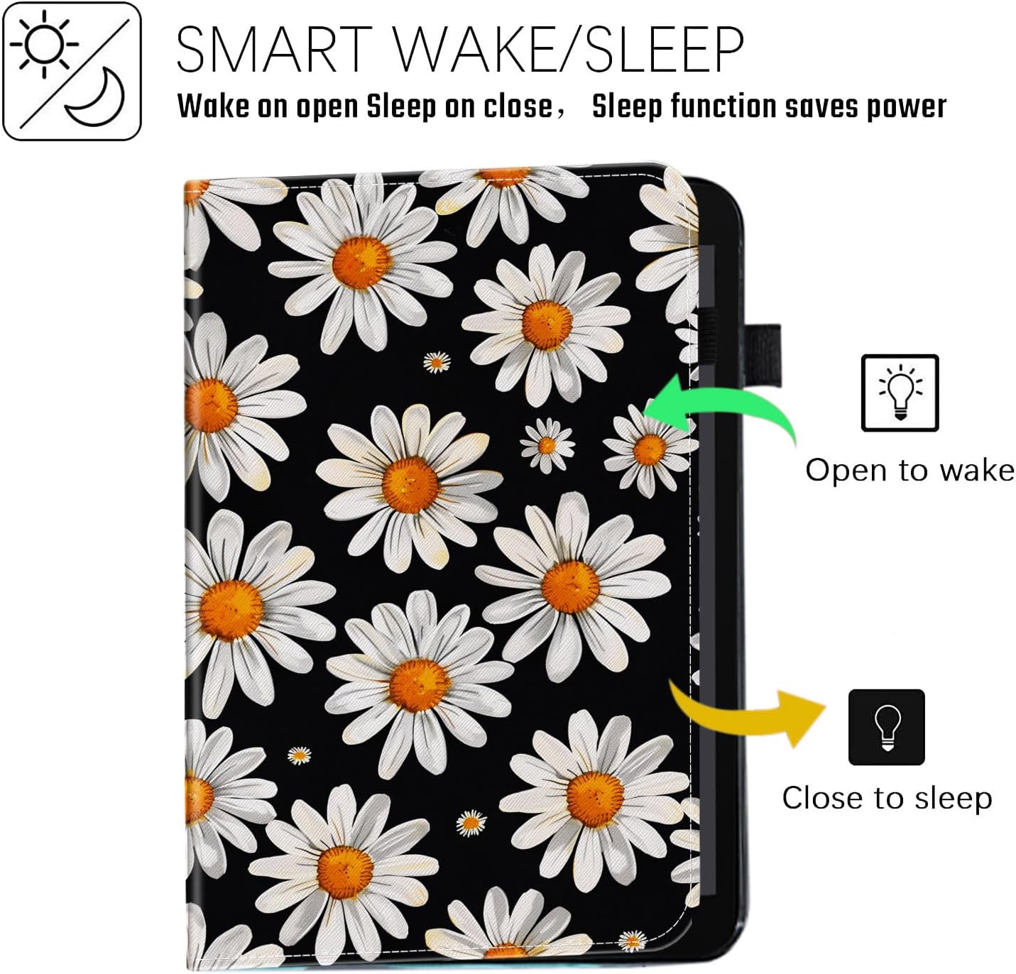 Case for Samsung Galaxy Tab S9 FE 5G 10.9 Inch/Tab S9 11 Inch 2023,Wallet PU Leather Folio Cover Multi-Angle Stand with Auto Wake/Sleep,Cute Daisy Flowers image 5