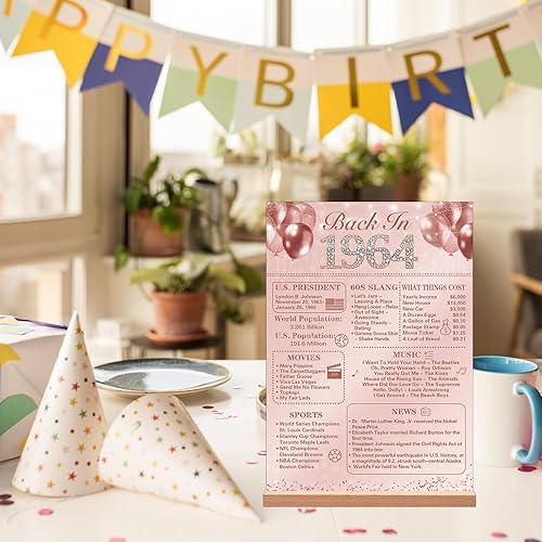 Miniatura 6 de Trgowaul Decoración de cumpleaños número 60 para mujer, póster de cumpleaños de acrílico con soporte, regalo de 60 aniversario, suministros de