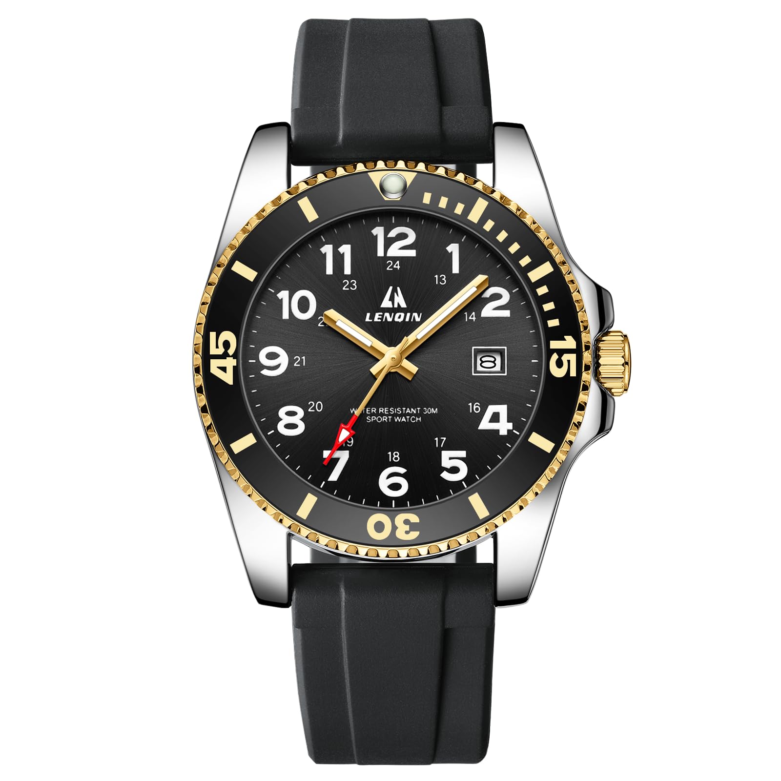 LN LENQIN Montre à quartz analogique pour homme - Étanche - Lumineuse - Bracelet en silicone et date