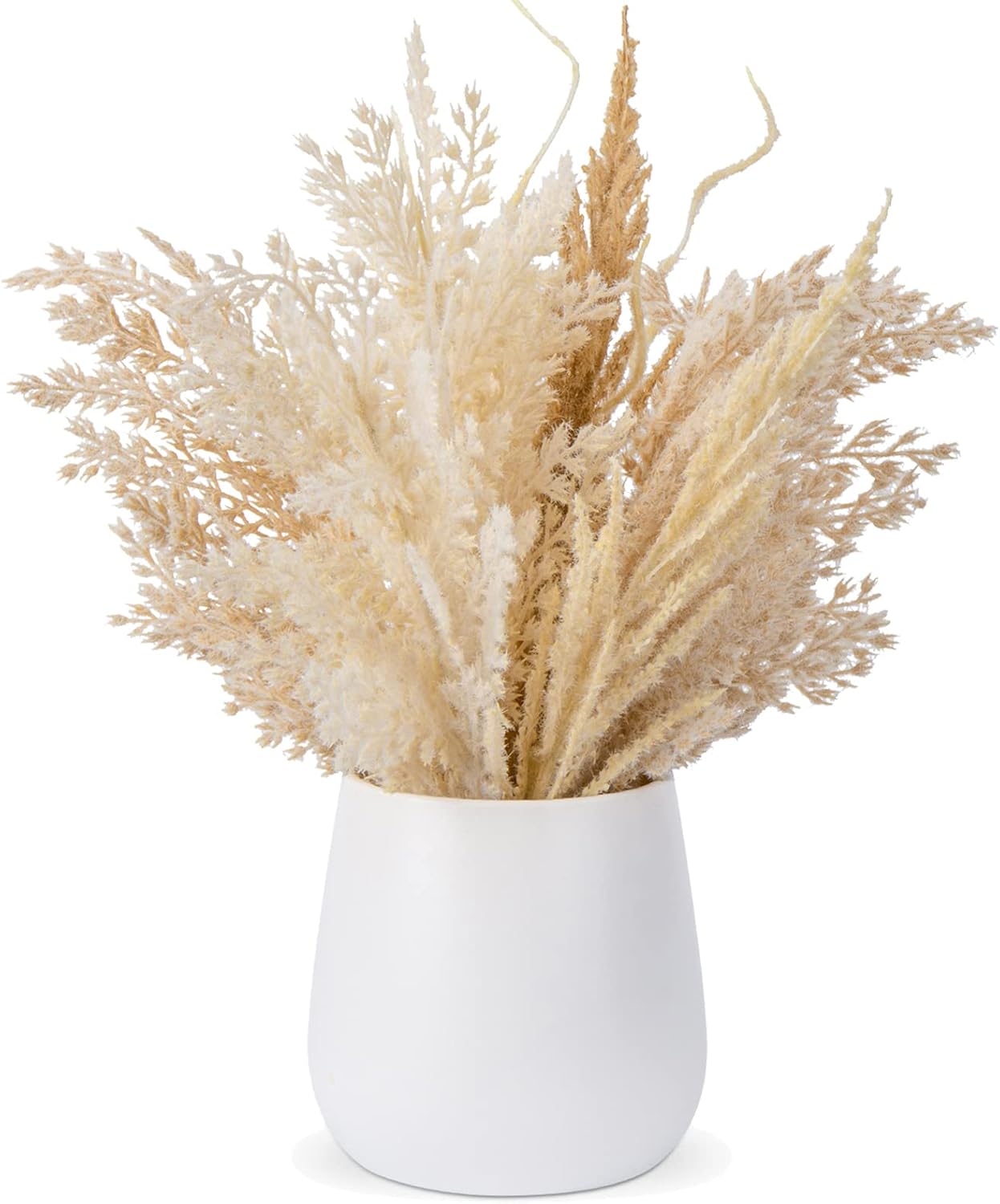 Faux Pampas Grass with Vase, Artificial Pampas Grass Flowers Bouquet Plant Fluffy Boho Home Decor Fake Pompass Pompous Grass Floral Arrangement for Wedding Party Table Room Decorations Taupe