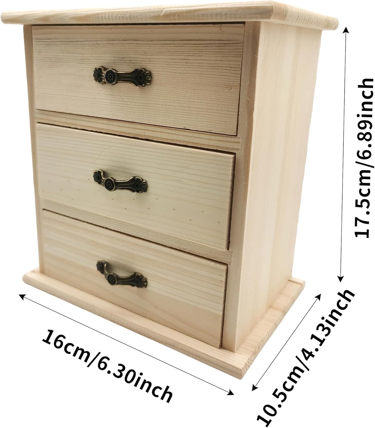 2-Pack Unfinished Solid Wood Boxes with 3 Individual Mini Drawers - Blank Natural Wood Jewelry Storage Box, Paintable & Carvable for DIY Art and Craft Projects