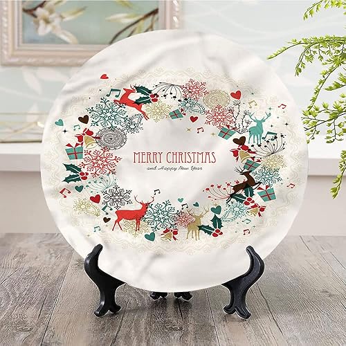 Miniatura 2 de LIGUTARS Platos decorativos, adorno de impresión navideña, guirnalda vintage, 8 pulgadas, decoración de pared de cocina, multicolor