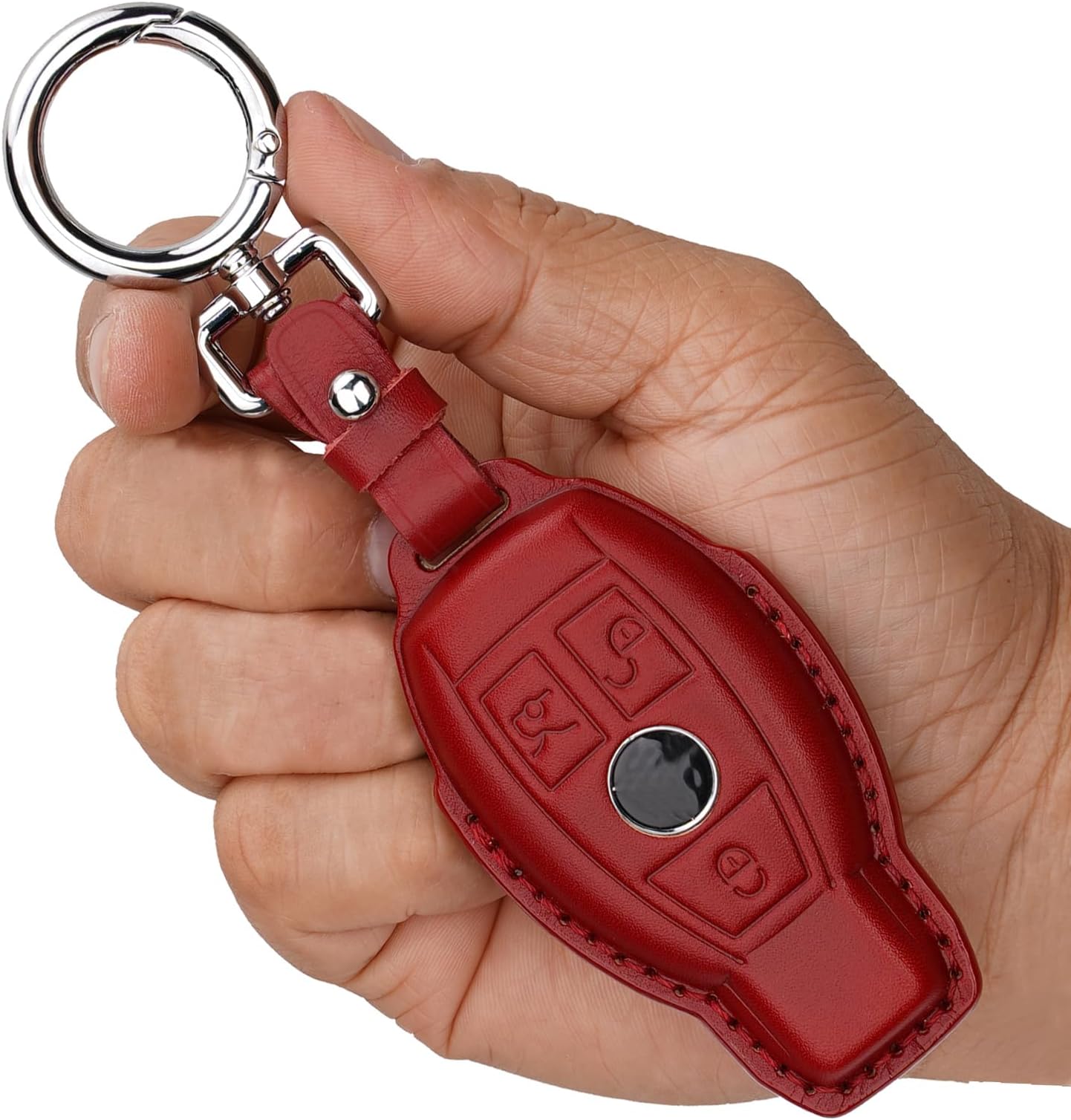 Leather Key fob Cover,Keychain Shell,Key case Protector Compatible with Mercedes Benz C E M S CLS CLK G AMG Smart Key (Deep Red)