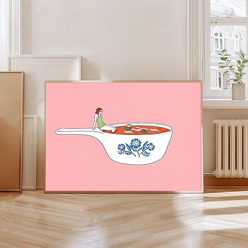 Miniatura 4 de XASUBH Lienzo decorativo para pared, impresión de pared de sopa de tomate con plato, divertida decoración de pared de comedor, decoración de