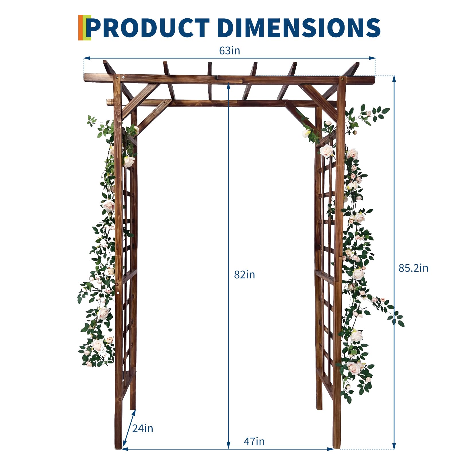 GarveeLife Holz Gartenbogen Pergola Carbonisiert | Stabile Rankhilfe aus Holz Für Kletterpflanzen Hochzeit Gartenparty Terrasse und Eingangsbereich