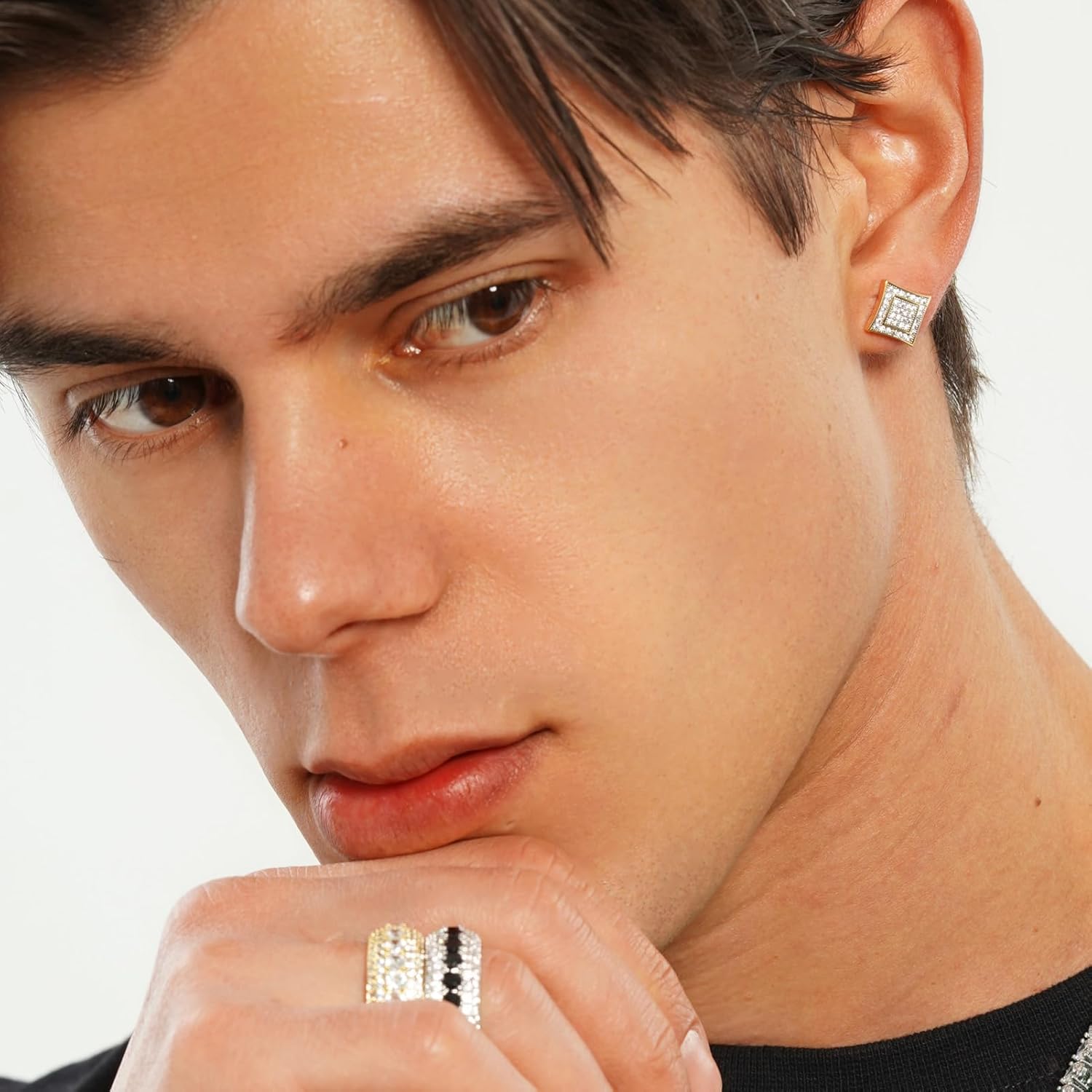 TOPGRILLZ 925 Sterling Silver Square Screw Stud Earrings 14K Gold Plated 5A+ Cubic Zirconia Iced Out Square Screw Back Hypoallergenic Cube Large Stud Earrings For Men Women - Image 3