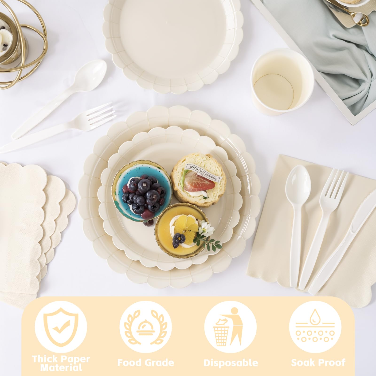 Ivory Paper Plates & Napkins - 50 Guest Party Set -8