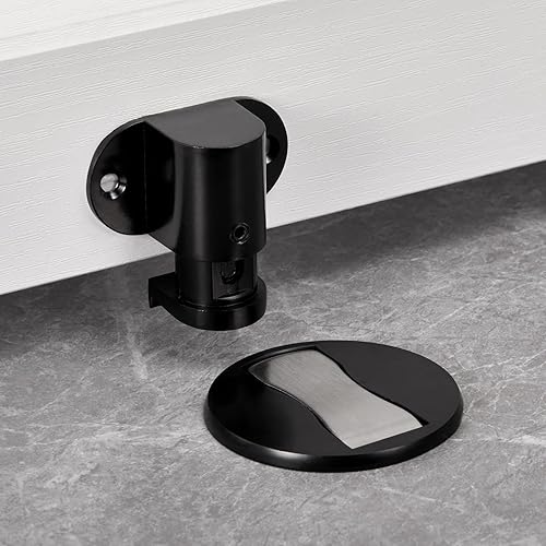 Miniatura 2 de Tope de puerta negro para montaje en suelo, tope de puerta magnético invisible ajustable en altura, cierre de puerta para parte inferior de la