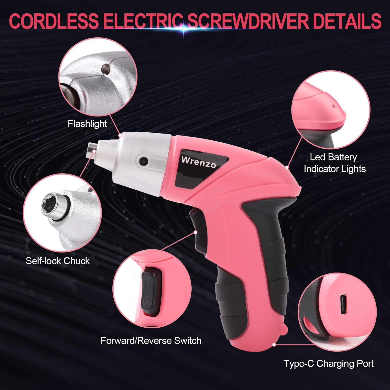 Cacciavite elettrico 28pc 3.6V rosa USB Piccolo Power Set Cacciavite di Potere Cordless & Ricaricabile con Driver Bit Set