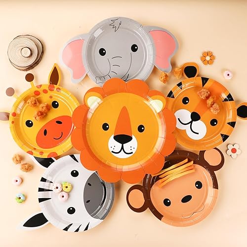 Miniatura 4 de 60 platos de papel para fiesta de safari en la selva, platos desechables en forma de animales, platos de fiesta temática de safari, platos de fiesta