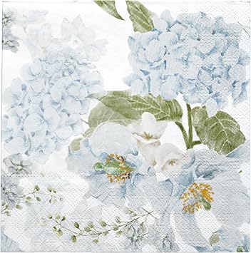 LeZakaa 25Pcs Hydrangea Guest Napkins, 3-Ply Floral Cocktail Beverage Bar Square Disposable Napkins Hand Towels for Wedding Engagement Bridal Shower Birthday Tableware Party Supplies, 5 x 5 In