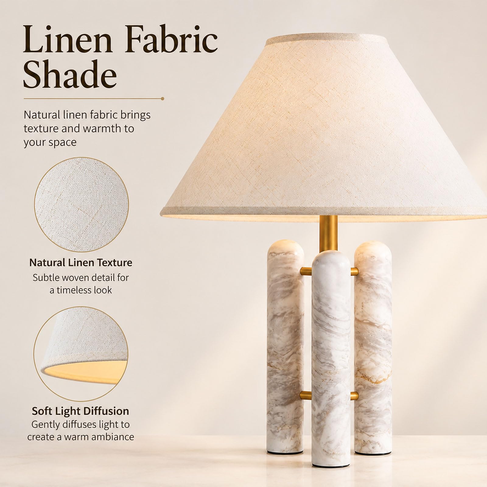 Lampada Da Tavolo In Alabastro Naturale 56 CM, Stile Mid-Century Modern, Vero Marmo; Comodino In Lino E27, Luce Notturna In Pietra A 3 Temperature Per Camera, Soggiorno, Ingresso E Ufficio