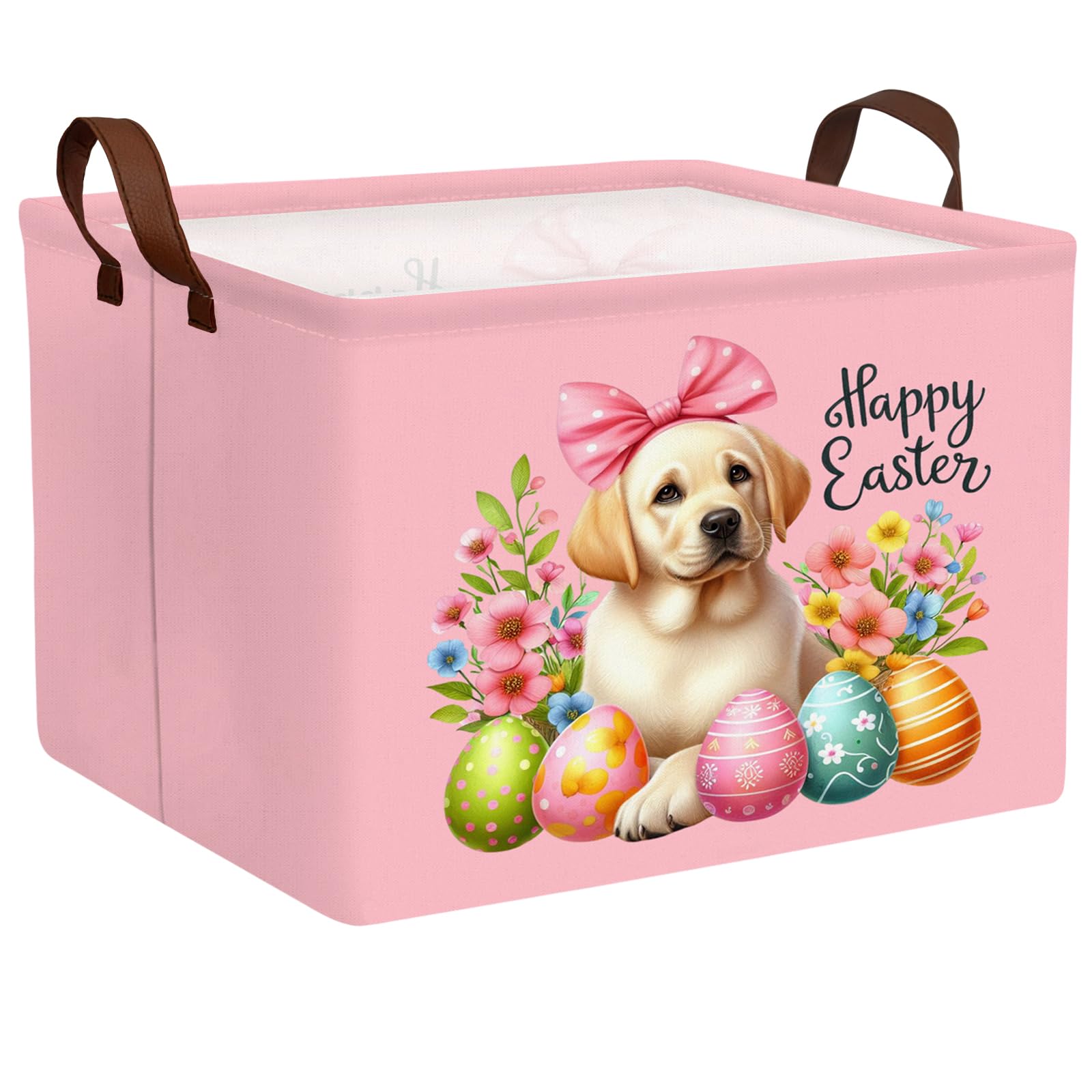 Large Cute Easter Basket for Kid Empty Gift Baby Rectangle Storage Bin Bunny Eggs Boy＆Girl Room Décor (Pink Dog)