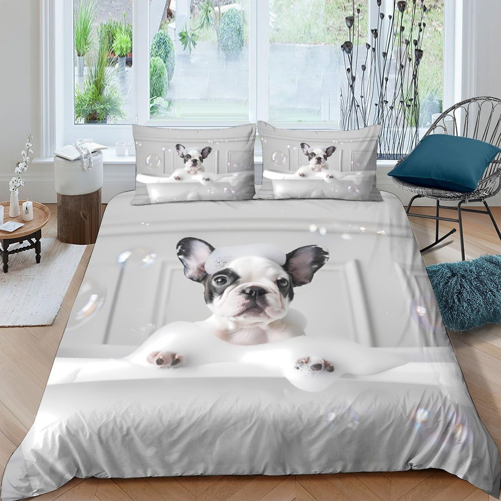 Ctjqhvkz Style-8 3D Printed French Bulldog Fitted Sheet Microfiber Soft Grey Dog Mattress Cover For Bedroom Dorm Easy Care Decor Single（135X200cm）