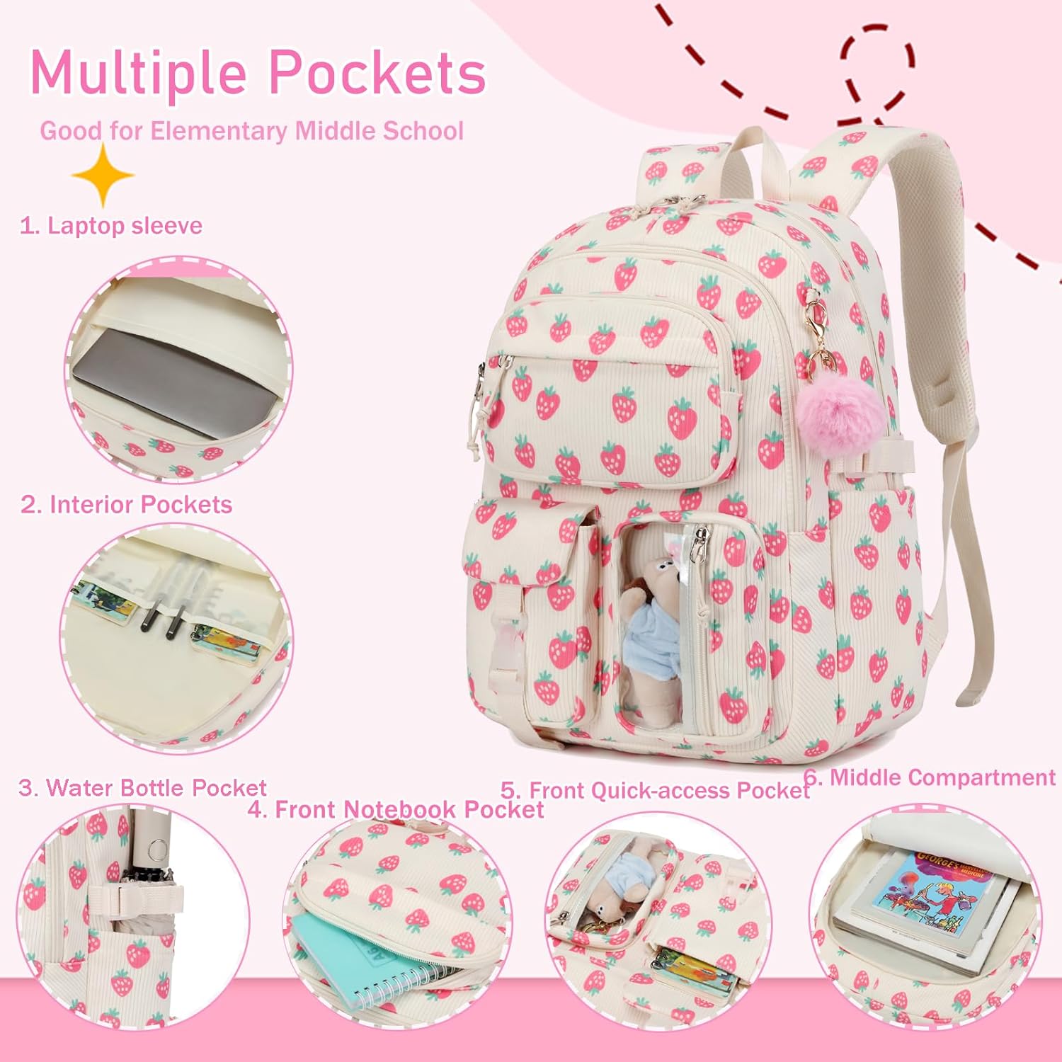 Corduroy Bow Backpack for Girls Teens School Bookbag with Lunch Box Pencil Case Laptop Sleeve Elementary Middle School Bag, Bow Tie-Purple