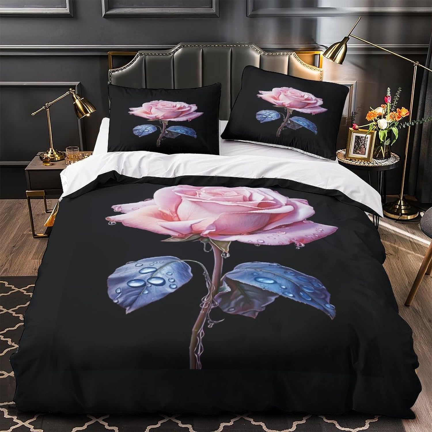 Housses de couettes imprimé feuilles bleues pour chambre cosy