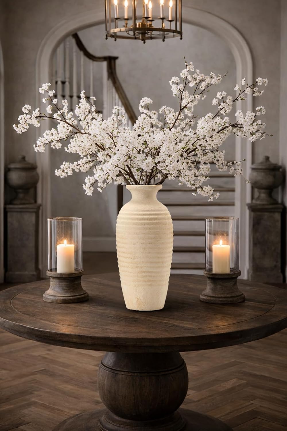 Ceramic Natural Rustic Vase, 14.4 Inch Large Vintage Flower Threaded Decorative Farmhouse Tall Vase for Home Decor, Living Room, Shelf Decor, Wedding, Housewarming Gift, Off-White - Image 8