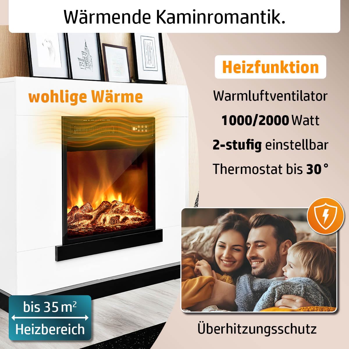 Elektrokamin | 2 Heizstufen | 900W - 2000W | viele Modelle | LED - 3D Flammeneffekt mit Farbwechsel | inkl. Fernbedienung Timer & Thermostat | Überhitzungsschutz | Flair