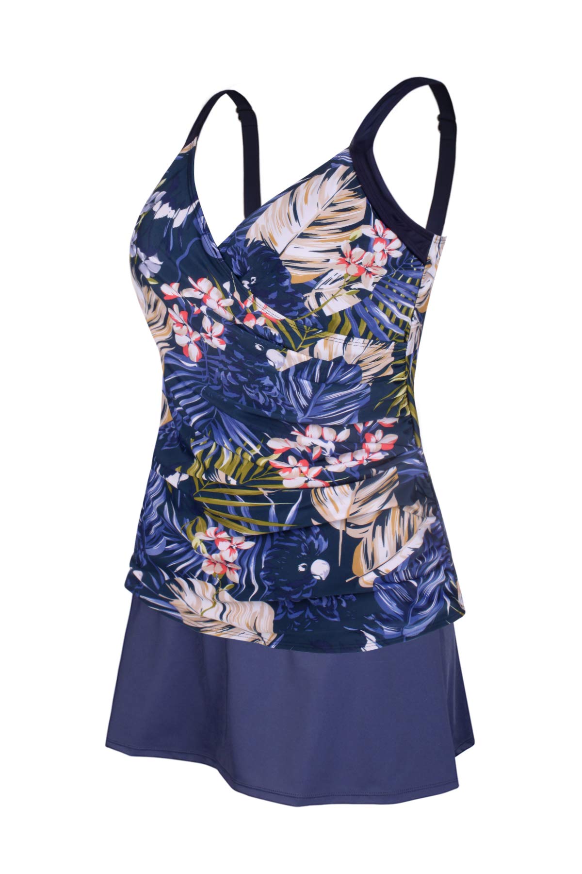 JINXUEERPlus Size Swimsuits Ruched Modest Swimdress Floral Tankini Swimwear Two Piece Skirt Bathing Suit for Women