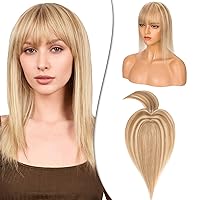 Vista 1 de Hairro Toppers de cabello humano con flequillo clip en Remy Topper postizo para mujeres clip en tupé Wispy parte media pérdida de cabello
