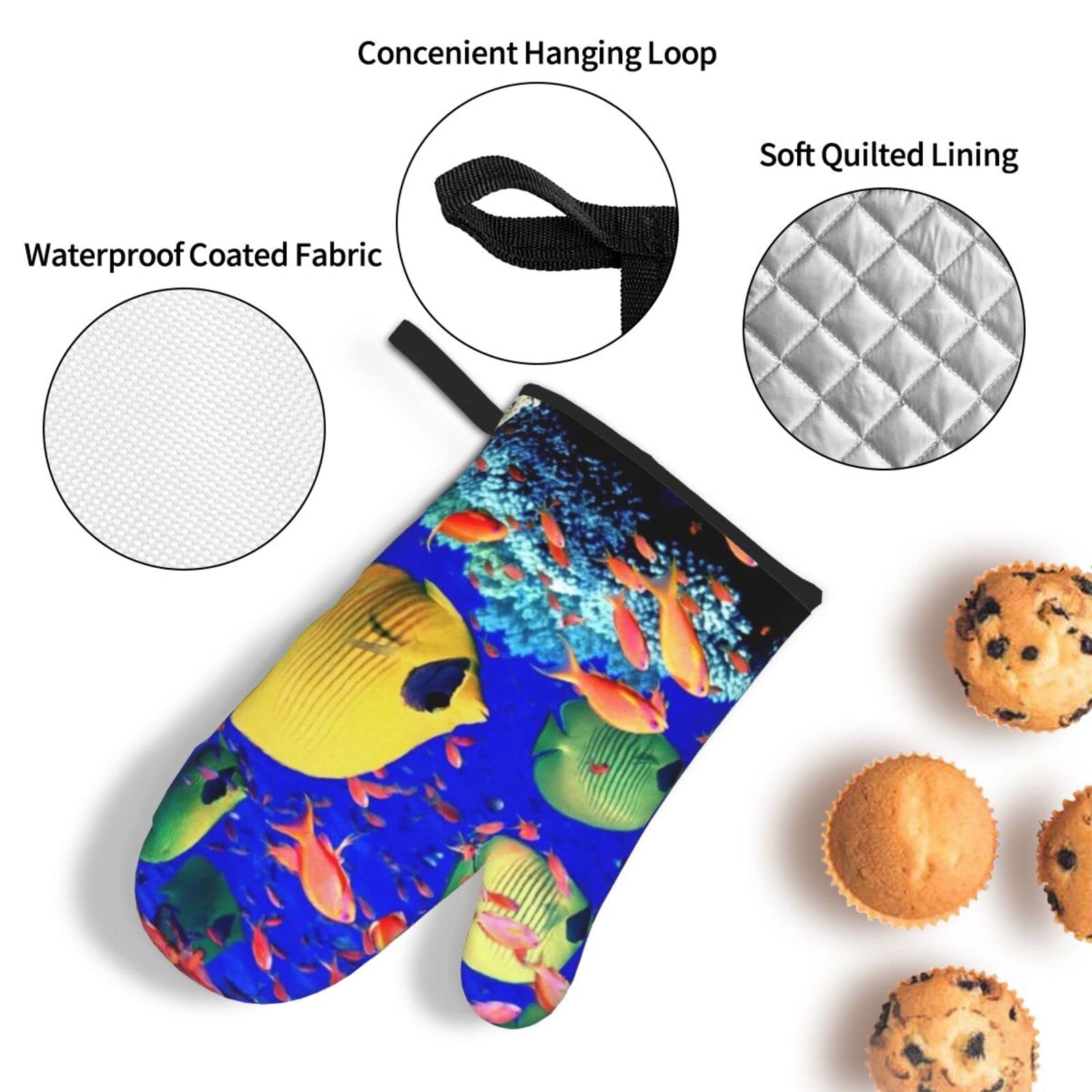 Ofenhandschuhe Lustig – 2 Stück Meeresfisch-Design, 26x15 Cm, Hitzebeständig, Weiche Baumwolle – Ideal Zum Backen & Grillen – Witziges Geschenk Für Köche