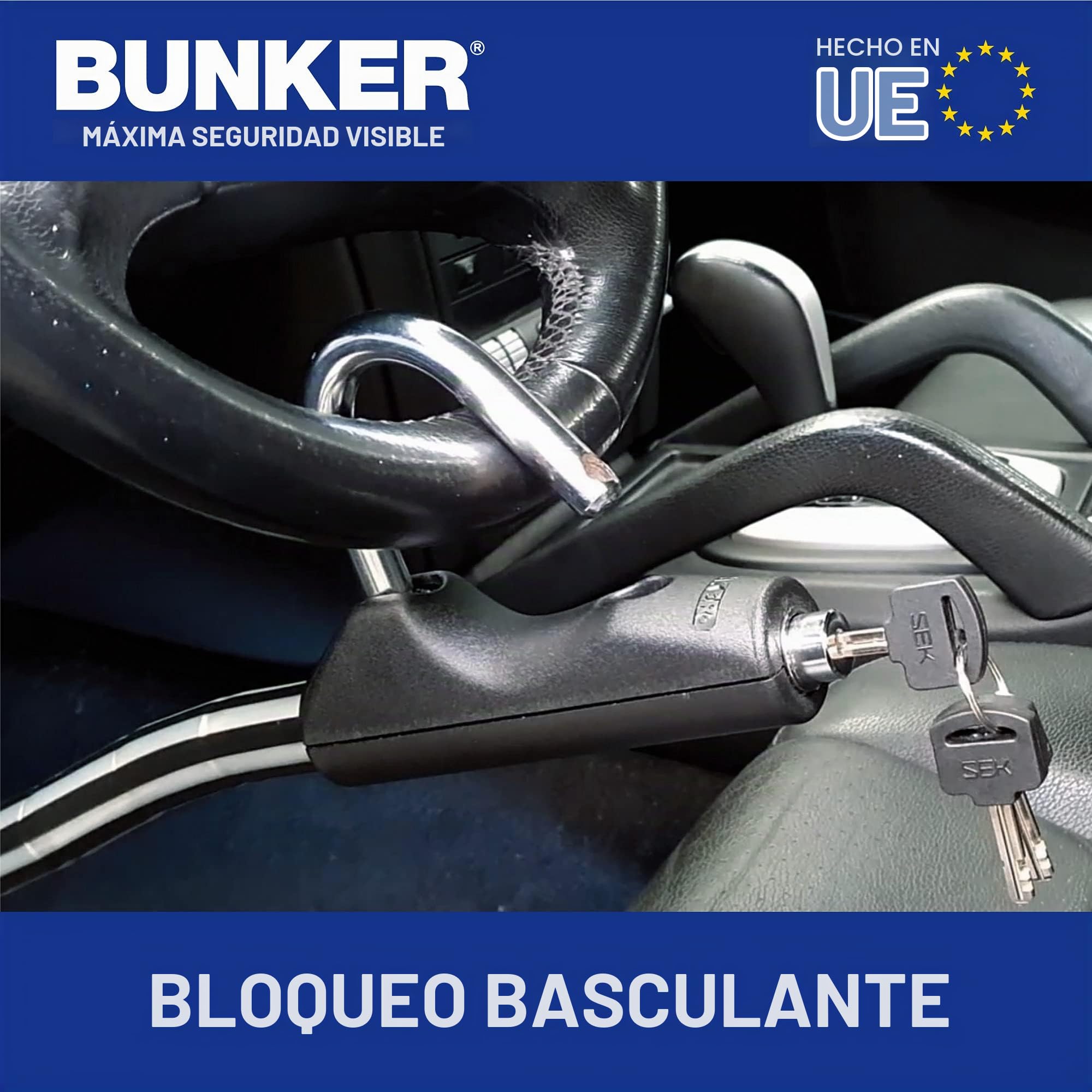 Bunker BP80/B Antirrobo Coche Flexible Alta Gama Volante Pedal, Blindado Articulado, Cierre Basculante Endurecido, Bloqueo Inmovilizador Antirobo Freno Embrague para Auto, Furgoneta, Caravana Camper
