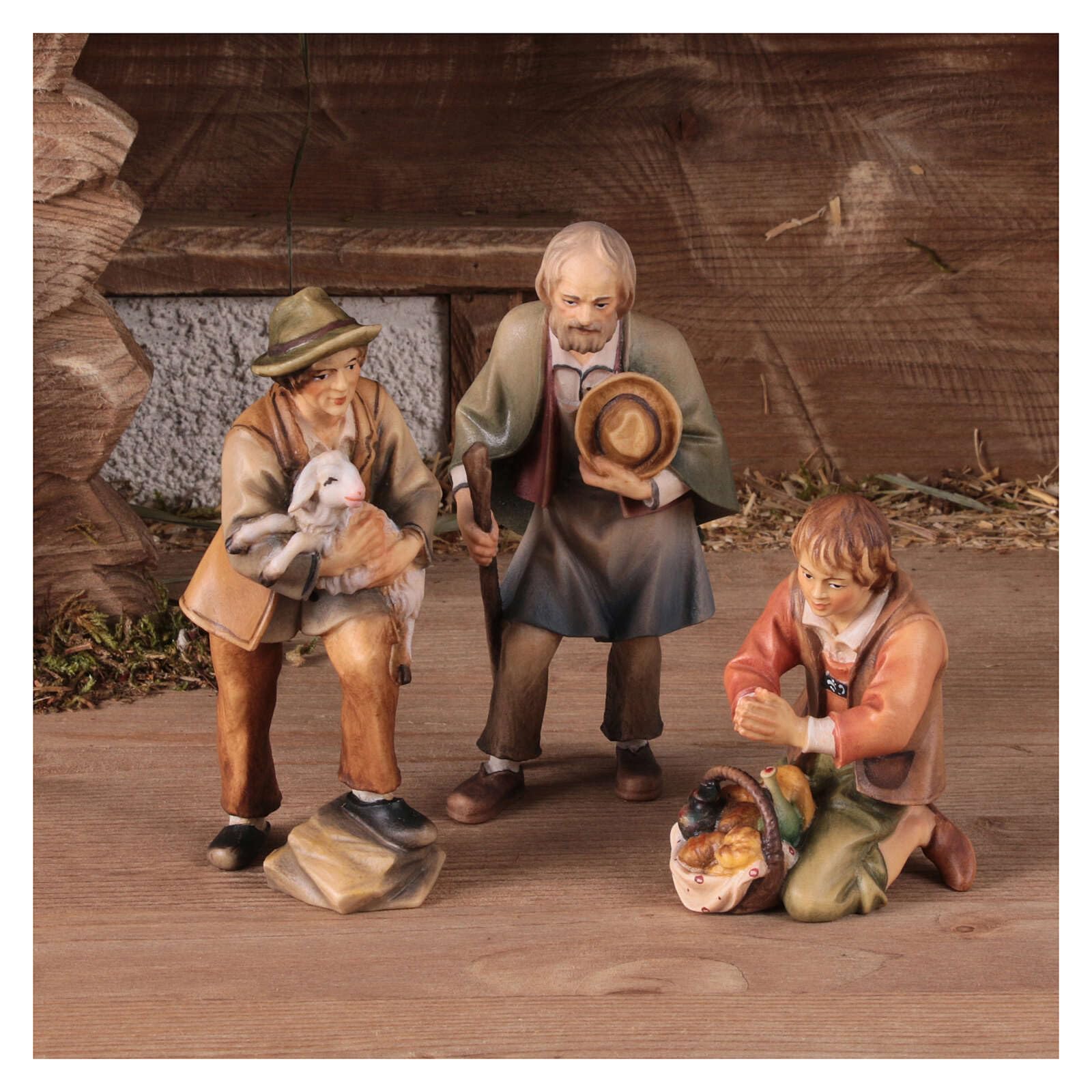 Holyart Presepe Val Gardena: Presepe nella stalla mod. Original Pastore legno dipinto in Val Gardena 12 cm - 14 pz