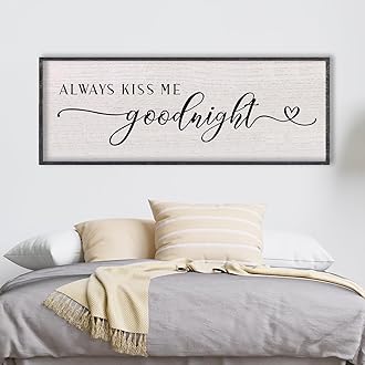 LuZhiQiang Above Bed Love Theme Wall Decor Always Kiss Me Goodnight Sign 40"×15" Wood Framed for Master Bedroom Over Bed Wall Art (Black)