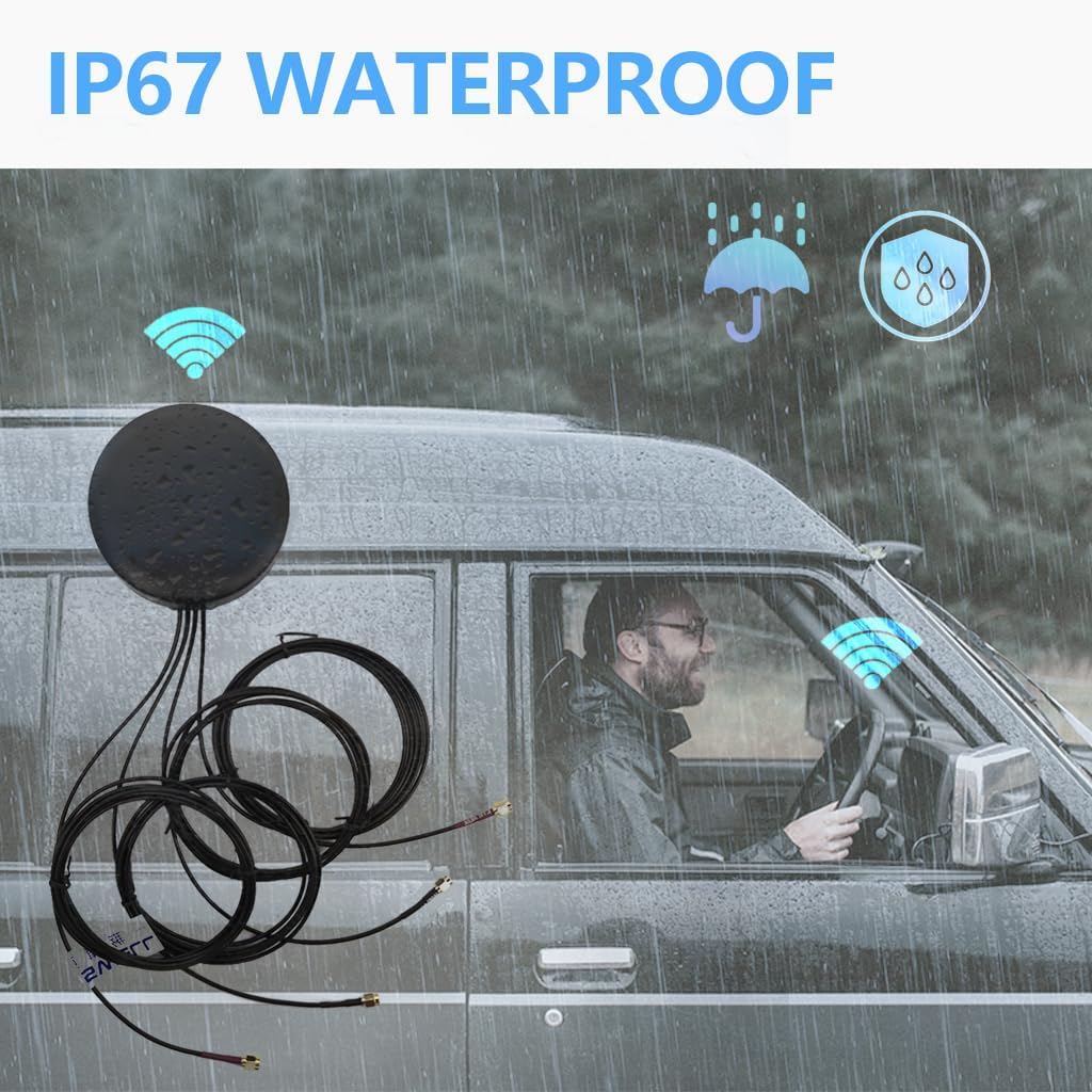 Maswell Antenna Combinata 4-in-1: 2X 5G + 2X WiFi 6, Tecnologia 2x2 MIMO 700-4900MHz per Bluetooth/WiMax/Zigbee, 2 Connettori SMA/RP-SMA, Montaggio Magnetico e Adesivo (Antenna Non Alto Guadagno)