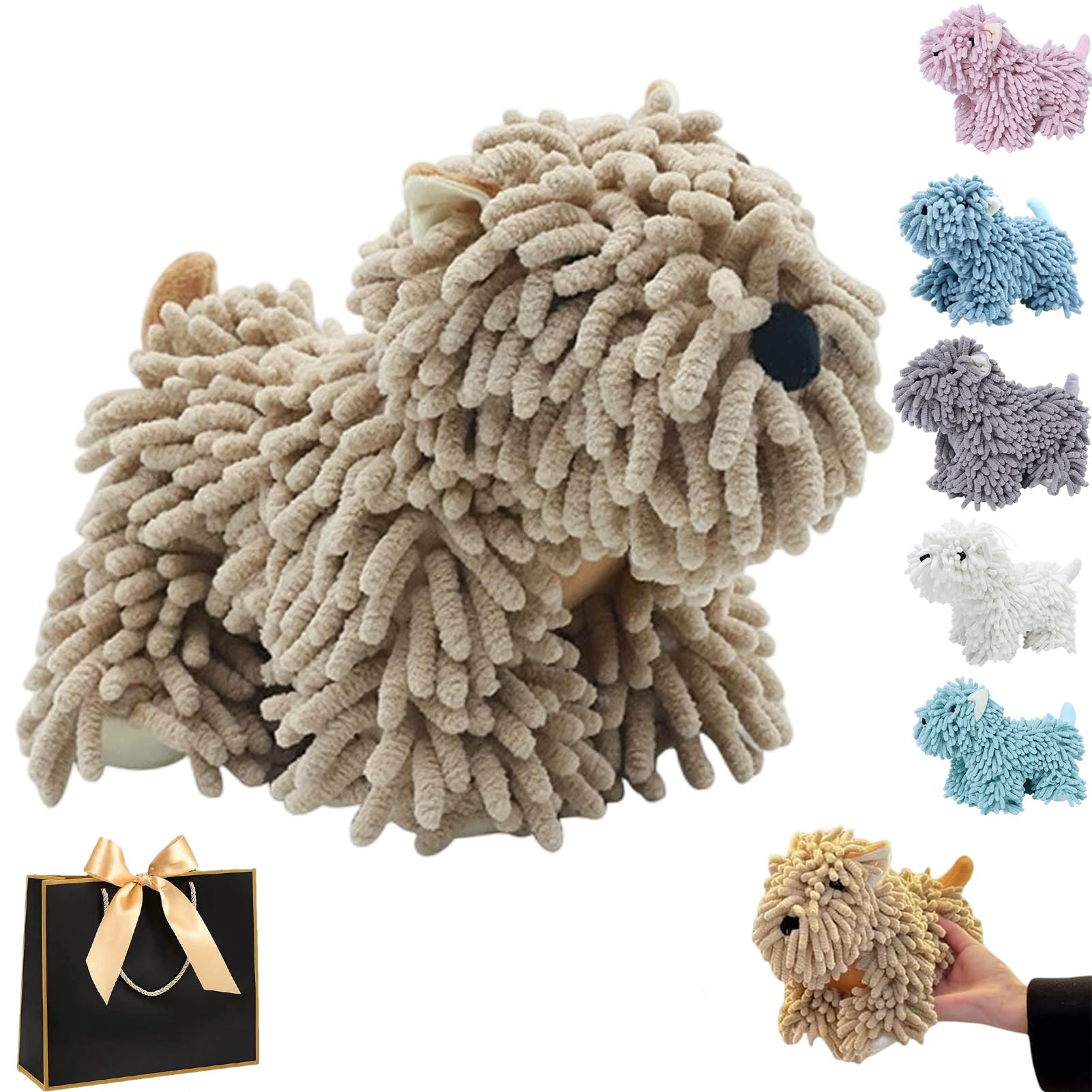 fjaldjfu Puppy Shaped Chenille Hand Towel, Cute & Functional Soft Puppy-Themed Dog Shaped Hand Towel, Fluffy Absorbent Decorative Fuzzy Ball Hanging Towels for Bathroom, Washstand (brown)
