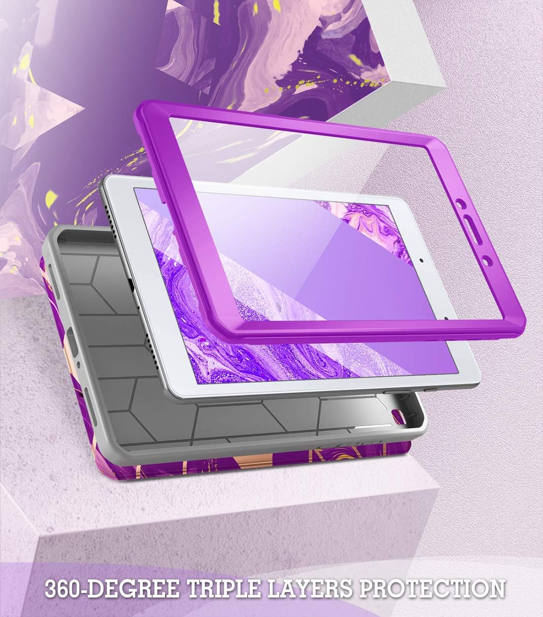Popshine Marble Series Designed for Samsung Galaxy Tab A 8.0 2019 Case, Model SM-T290/SM-T295, Full Body Premium 360 Degree Protective Folio Cover with Built-in Screen Protector, Liquid Marble Purple