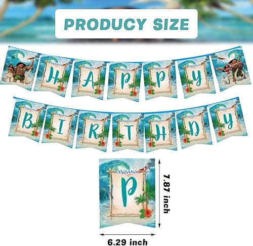 Miniatura 5 de Moana - Suministros para fiesta de cumpleaños, decoraciones de fiesta de Moana, incluye pancarta de feliz cumpleaños, espirales colgantes y centros