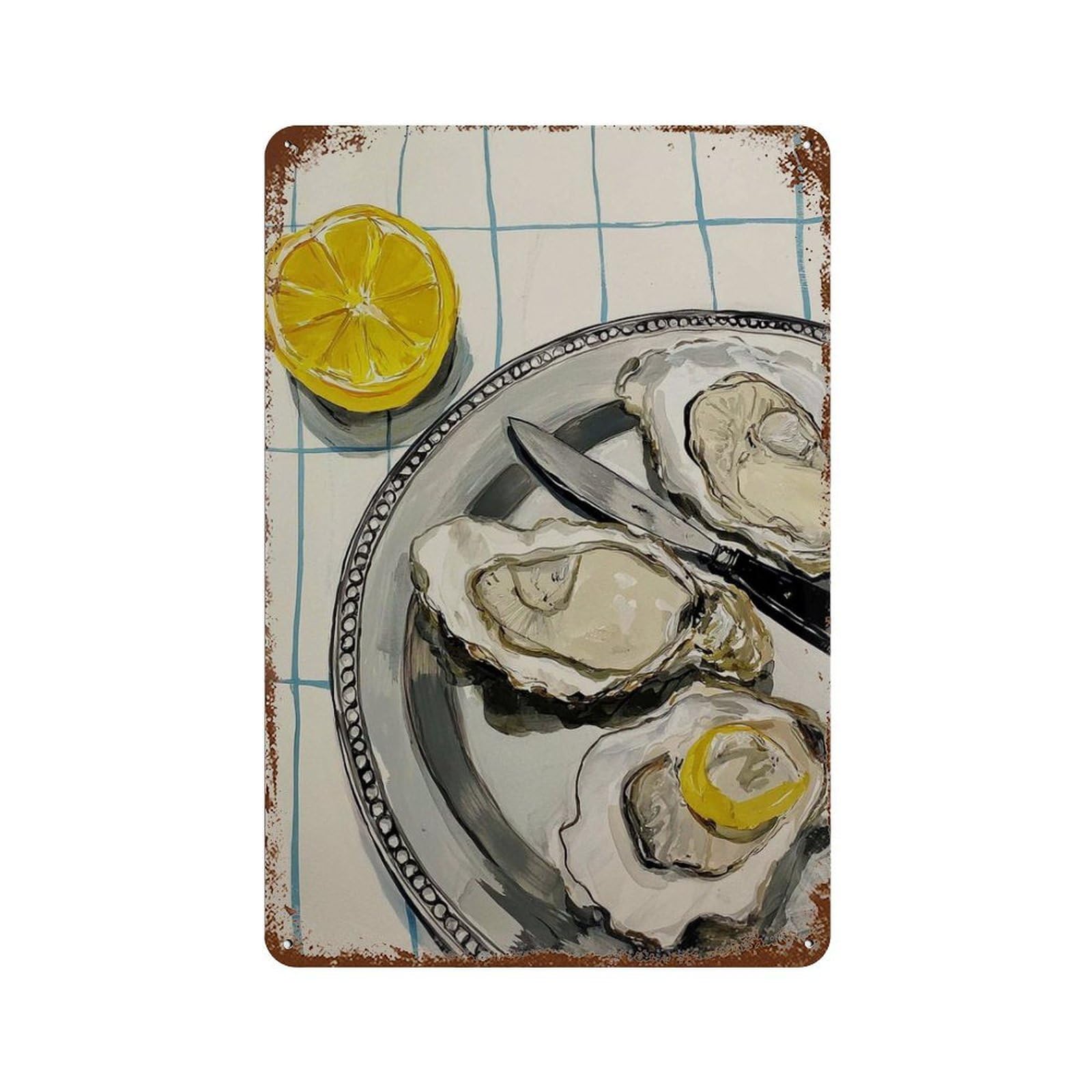 xiaoxiaoshen Oyster And Lemon Kitchen – Modern Food Coastal Dining Room Seafood Work Retro Wall Decor Art Metal Tin Poster Modern Home Decor Art Home Bar Shop Decorations Vintage Sign 30x20cm