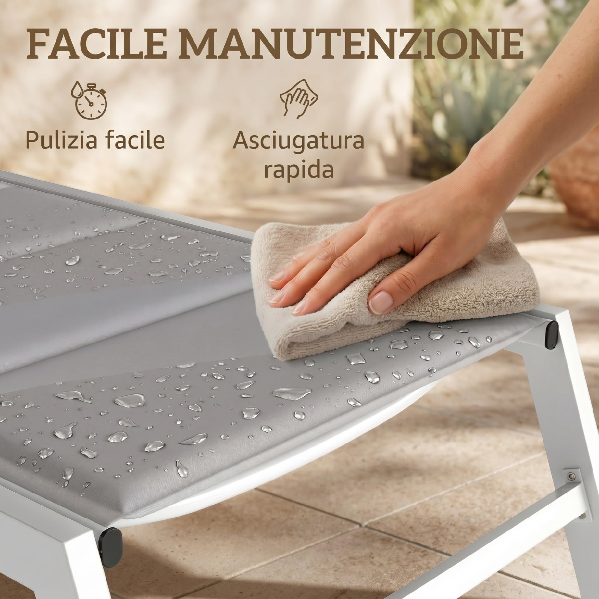 Outsunny Lettino Prendisole da Giardino Seduta Imbottita Grigio Chiaro | Schienale con 6 Posizioni Regolabili, Sdraio da Giardino in Texteline, Telaio in Alluminio Leggero, per Terrazzo Piscina