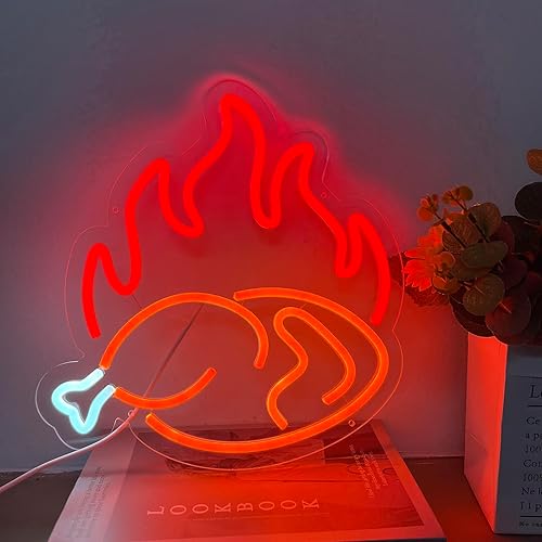 Miniatura 5 de Warmthwish Letrero de neón de pollo asado, tienda de pollo, restaurante con decoración de llama, letrero de neón LED personalizado, arte para sala