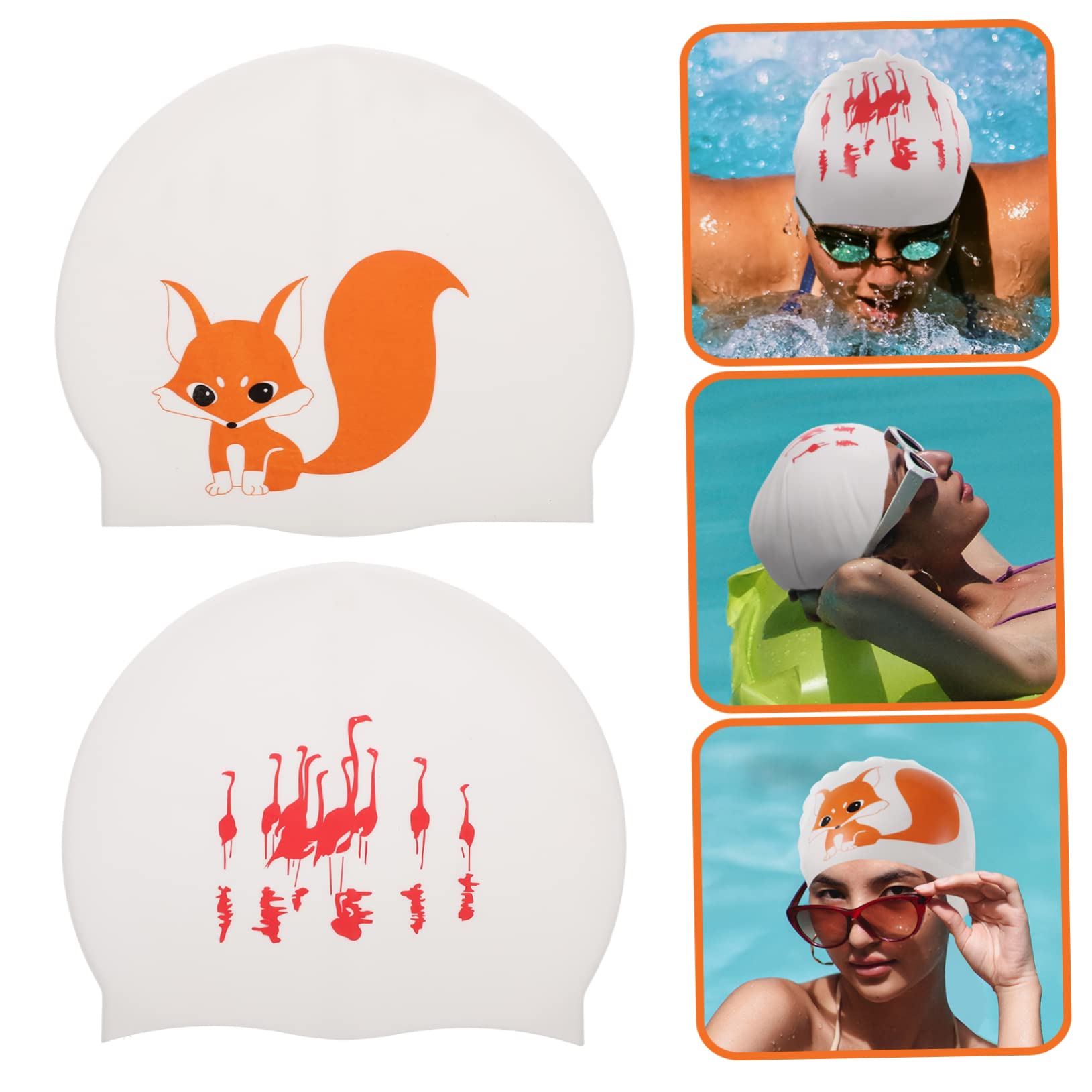VANZACK 6pièces Bonnet De Bain Silicone Imprimé Casquettes De Natation Protégées Soleil Modèle Renard Confort Et Élasticité pour Cheveux