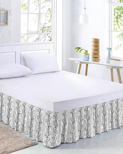 Falda de cama con diseño de bosque de árbol, tamaño King de 16 pulgadas, ajustable y elástica, plisada, con volantes de lujo para cama individual,