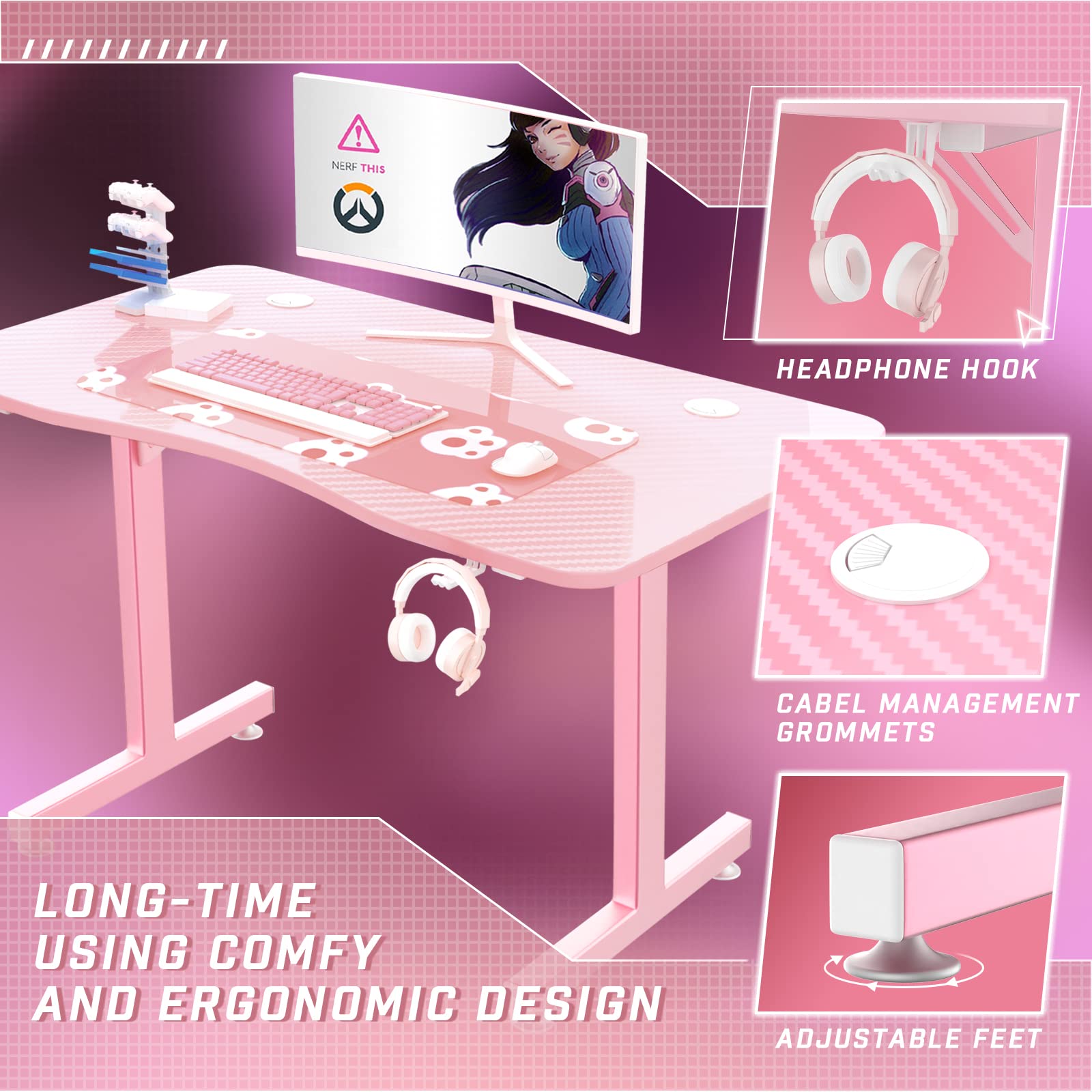 Buy Vitesse Pink Gaming Desk 40 Inch Cute Kawaii Computer Desk Gaming