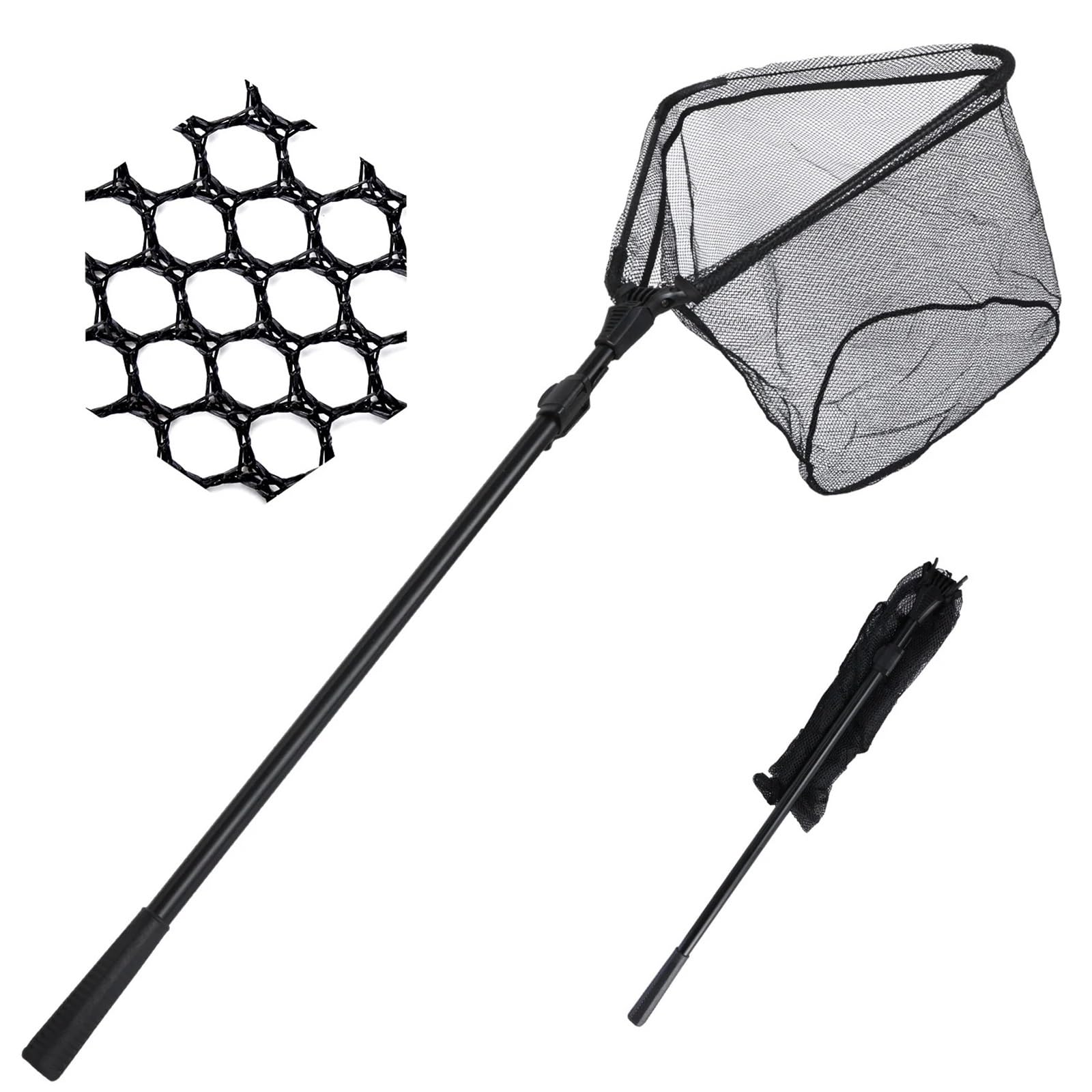 Guadino Pesca Telescopico Guadino da Pesca Pieghevole, Asta Telescopica in Alluminio, Maglia Fine da 4 Mm, Maniglia Antiscivolo Portatile