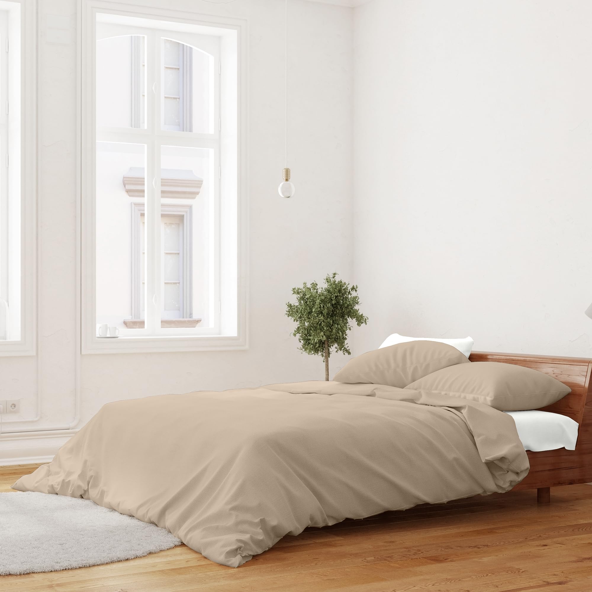 Ruggeri Set Lenzuola Copripiumino Matrimoniale, Cotone, Tortora | 1 lenzuolo a sacco di 250 x 200 cm con patella di 40 cm e 2 federe di 50 x 80 cm con chiusura a sacco di 20 cm