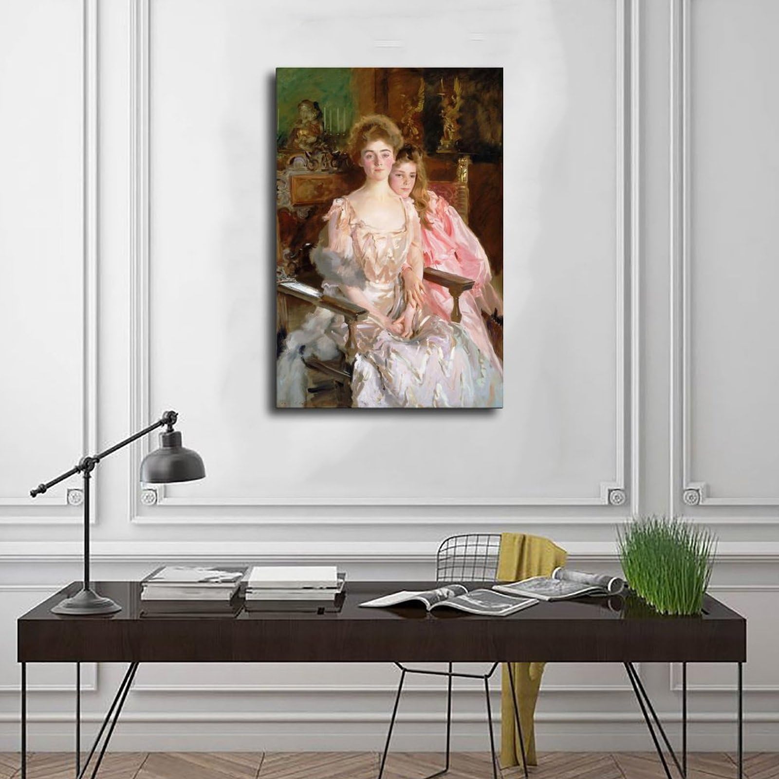 ANFOTCM John Singer Sargent, Mrs. Fiske Warren, Gretchen Osgood, Her Daughter Rachel, artystyczna dekoracja ścienna plakat rodzinny bar restauracja garaż kawiarnia sztuka znak prezent 60 x 90 cm