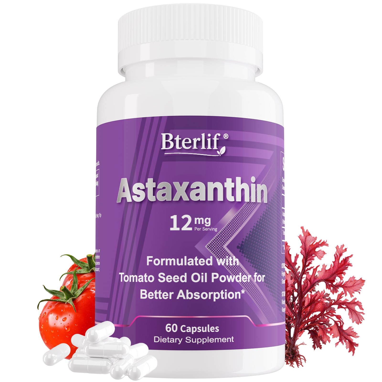 Astaxanthin 12mg, 60 Capsules, Supports Eye, Immune & Skin, Non-GMO