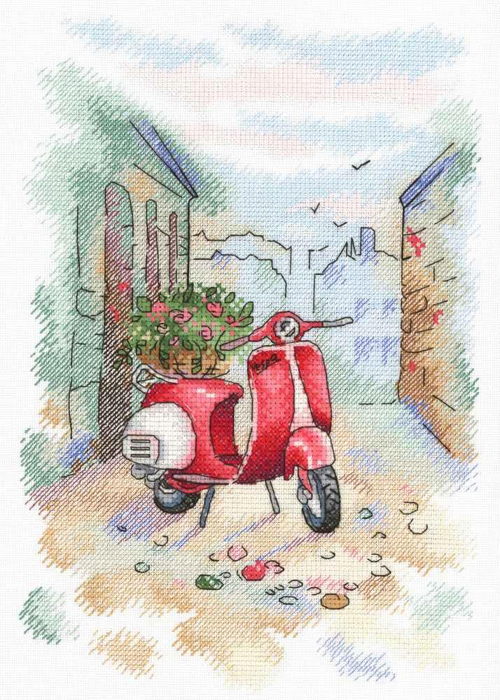 MP Studia Zestawy do haftu krzyżykowego dla dorosłych i początkujących transport - włoskie patio, 25 x 18 cm