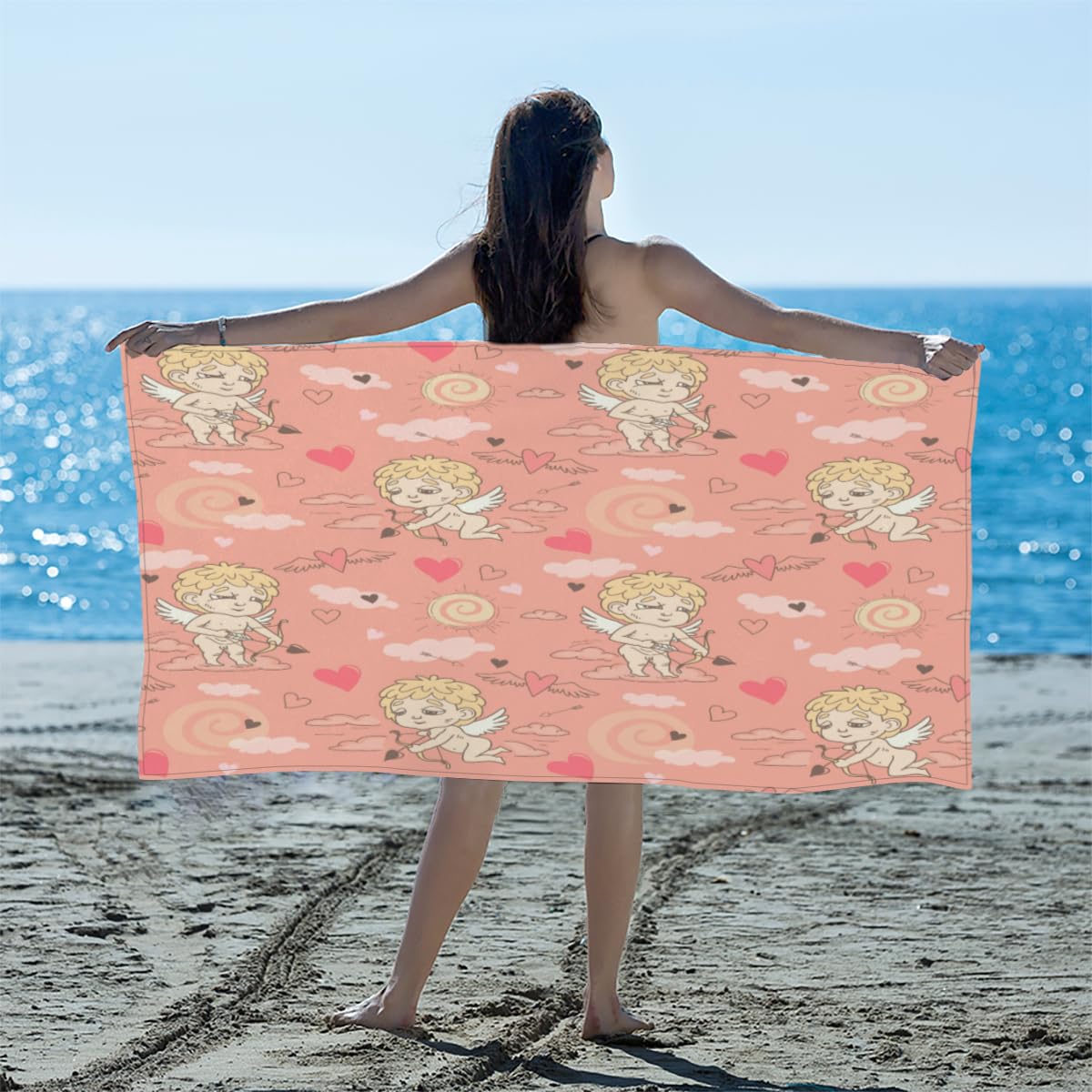 GUYOS Cupid's Arrow and Love Heart-100% Microfibre Beach Towel,Quick Dry Sand Free Lightweight Large Oversized Beach Towel for Bath-Pack of 2