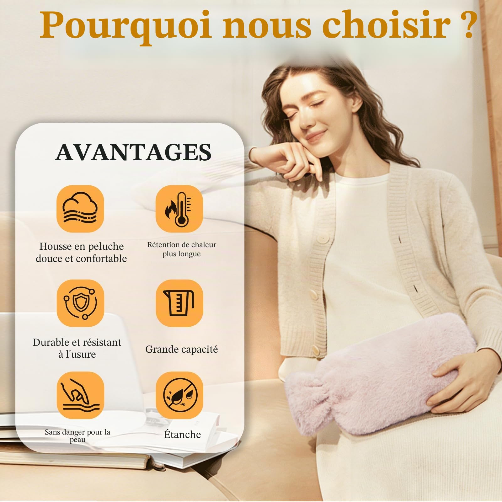Bouillotte Eau Chaude avec Housse en Peluche,2L Bouillotte Enfant et Adulte,Bouillottes Peluche Douce Antifuite Bouillote Chaude Chauffe Main/Ventre/Cou,Idéal pour Hivers Fournir Chaleur