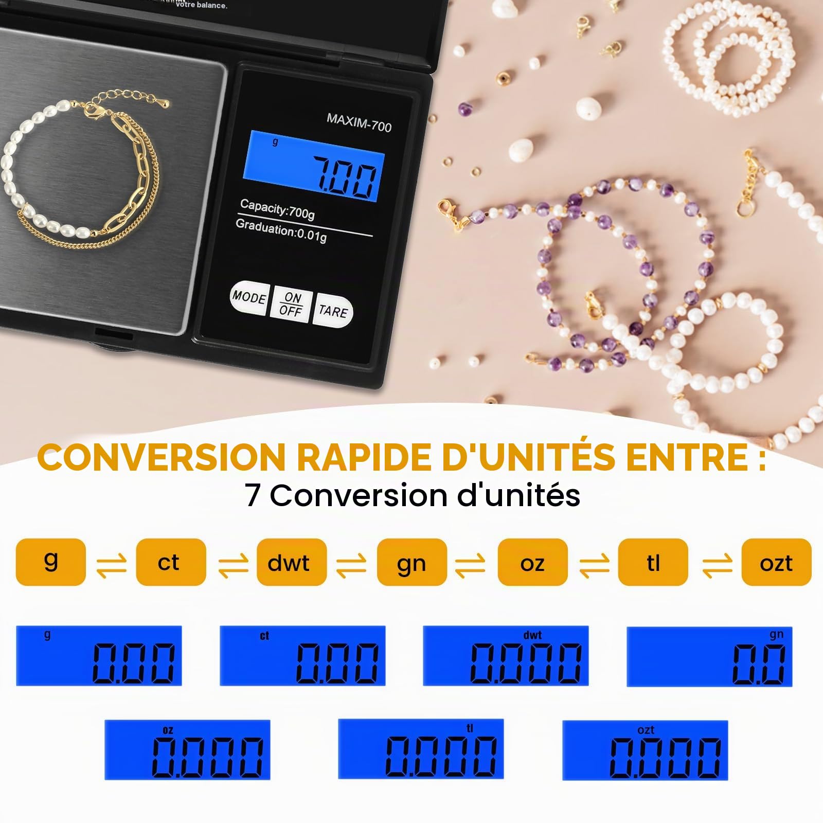 Balance de Précision Oderra 700g/0.01g, Balance à Bijoux Portable avec Écran LCD Rétroéclairé