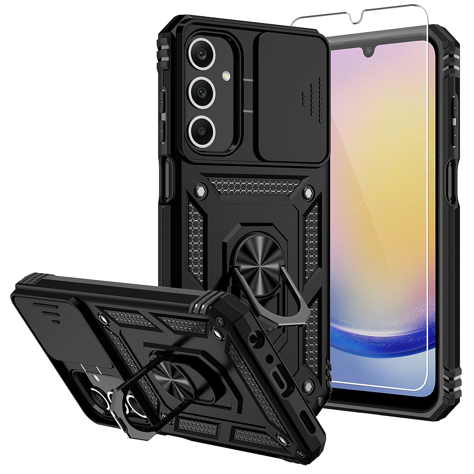 for Galaxy A25 5G Phone Case,with Screen Protectors and Camera Cover,[Military Grade] 16ft.Drop Tested Cover with Magnetic Kickstand Protective Case