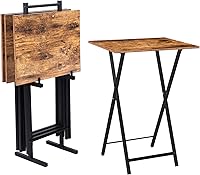 Vista 1 de HOOBRO Folding TV Tray Tables, Set of 4 TV Trays with Storage Rack, Industrial Side Table for Eating at Couch, Foldable Snack Table for Small Space